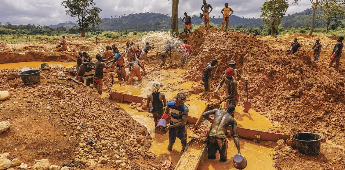 Illegal gold mining operation in Zambia