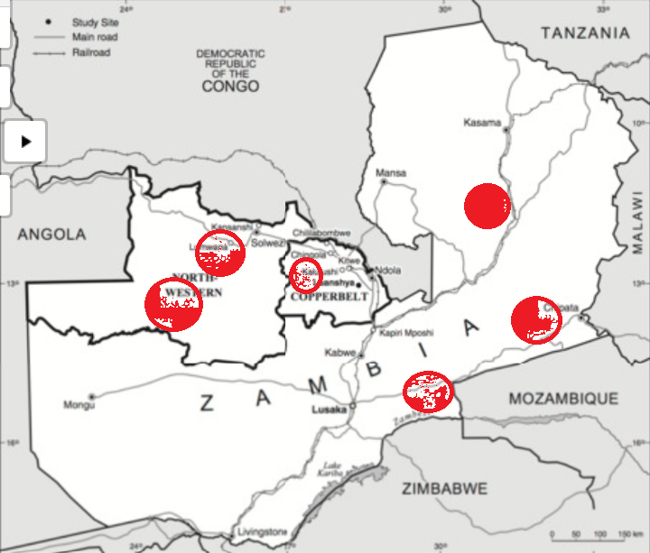 Zambia map with mining hotspots
